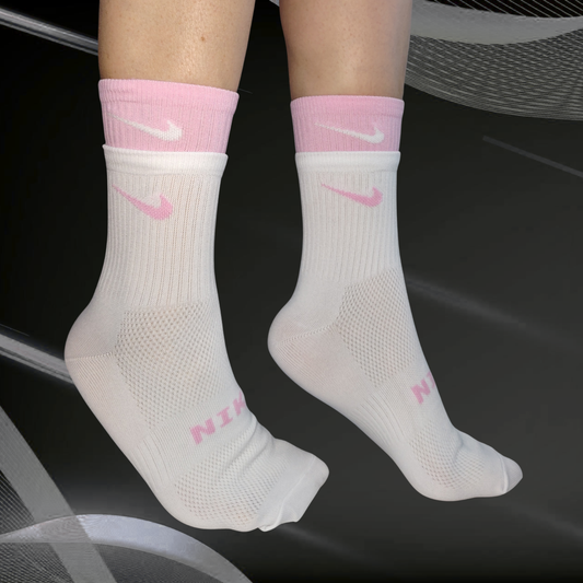 Medias deportivas doble púño color rosado y blanco