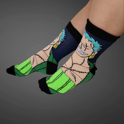 Medias largas premium Zoro, negras con verde