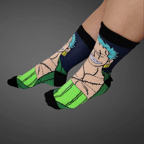 Medias largas premium Zoro, negras con verde