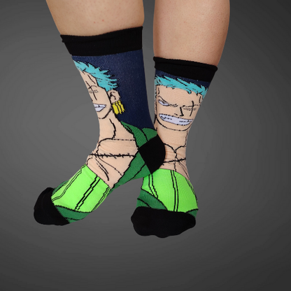 Medias largas premium Zoro, negras con verde