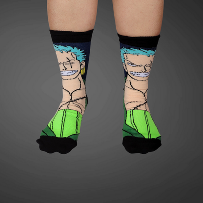 Medias largas premium Zoro, negras con verde