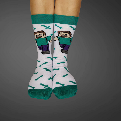 Medias largas premium Minecraft, blancas con verde